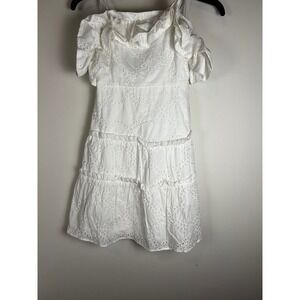 BCX Dress Ivory Eyelet Ruffle Off Shoulder Tiered Mini Sz XXS NWT